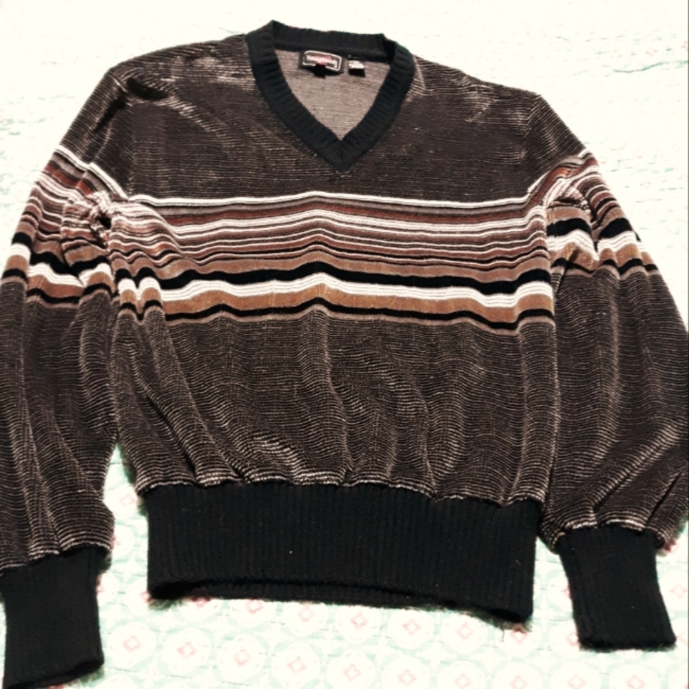 Vintage 80s Velour Brown Striped Sweater